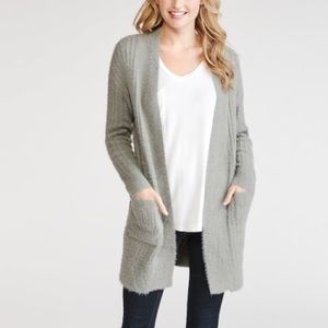 Woven Heart Solid Open Cardigan in Slate